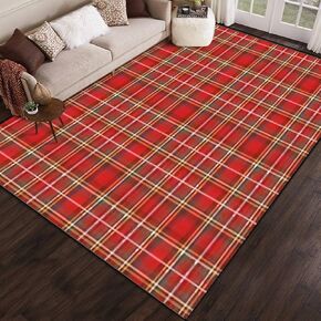 Christmas Glen Fabric Red Green White Tartan Textured Check Plaid for Area Rug Outdoor Patio Rug Play Mat Modern Floor Carpet Non-Slip Home Decor Living Room Kids Bedroom Nursery, 3x5 ft