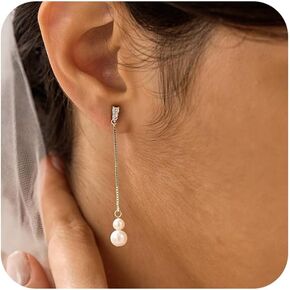 SFLFROSE Silver Earrings for Women,Dainty Dangle Earrings Silver Plated Drop Earrings for Women Trendy Hypoallergenic CZ Stud Earrings Wedding Pearl Earrings Dangling Cute Small Hoop Earrings Jewelry