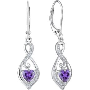 Infinity Heart Dangle Drop Earrings for Women, 925 Sterling Silver Birthstones Earrings with Leverback Jewelry