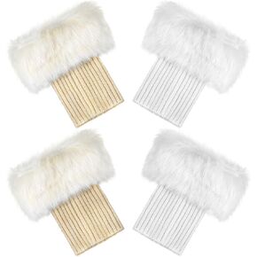 Bencailor 2 Pairs Faux Fur Plush Leg Warmers Knitted Furry Fuzzy Leg Cuffs Short Fuzzy Leg Warmers for Women Girls Winter, Black and Brown