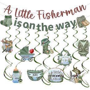 Fishing Baby Shower Decorations - 11 Pcs Gone Fishing Themed Boy Baby Shower Party Decorations A Little Fisherman Is on the Way Banner Hanging Swirls Ceiling Decor Baby Shower Party Supplies
