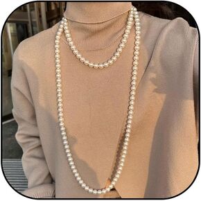 Long Pearl Necklaces for Women 1920s Fashion Faux Pearl Necklace Vintage Layered Pearl Necklaces Pearl Chain Necklace 1920s Bridal Wedding Party Costume Jewelry