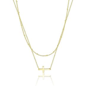 Cross Necklace for Women, 14K Gold Plated Tiny Sideway Cross Choker Necklace Dainty Layered Small Cross Charm Chain Necklace Faith Jewelry Religious Minimalist Gift