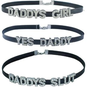 3 PCS DADDY'S Cosplay Chokers Necklaces,Rhinestone DDLG Collars For Women,Cute Sexy Kawai Dad Choker Collar For Lover Honey Princess Hotwife,Faux Sheepskin PU Leather Naughty Accessories Jewelry