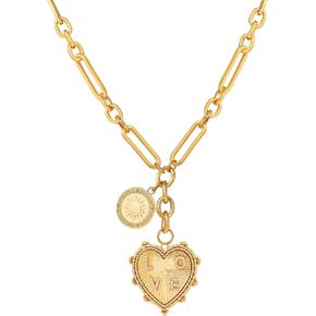 Sun Heart Charms Necklace Chunky Gold Necklace Heart Pendent Necklace for Women 18K Gold Plated Choker Necklace Aesthetic Jewelry Hip Hop Unisex Necklace Gold Statement Necklace Jewelry