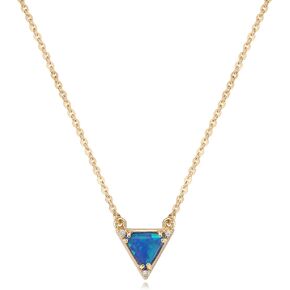 Gold Pendant Necklaces for Women, 14K Gold Plated Synthetics Opal Necklace Created October’s Birthstone Small Cute Blue Opal Charm Necklace Simple Triangle Pendant Jewelry Cubic Zirconia Choker for Women Trendy
