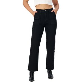 Women's Straight Leg Jeans High Waisted Stretchy Ankle Trouser Jeans with Pork Chop Pockets