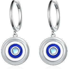 Evil Eye Earrings 925 Sterling Silver Moonstone Evil Eye Huggie Hoop Earrings Turkish Greek Lucky Protection Jewelry Gifts for Women