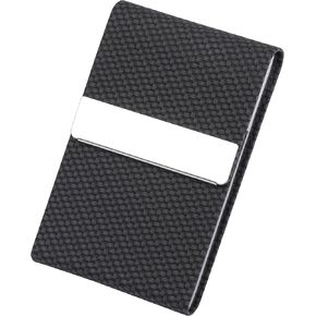 Business Card Holder, Slim PU Leather & Stainless Steel Card Case Pocket for Men or Women, RFID Blocking Card Carrier with Magnetic Clasp