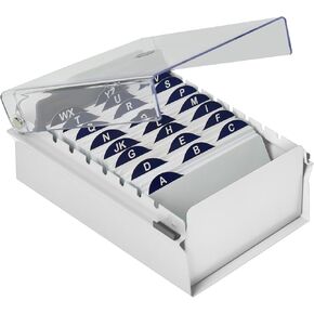 Acrimet 3 x 5 Card File Holder Organizer Box Metal Base Heavy Duty (AZ Index Cards and Divider Included) (White Color with Clear Crystal Plastic Lid Cover)