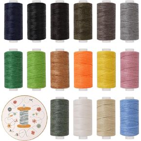 Flat Waxed Thread 55 Yardsx16 Colors for Leather Sewing,Wax Cord 0.8mm- Leather Thread Wax String Polyester Cord for Leather Craft Stitching Bookbinding 50 Meters per Color