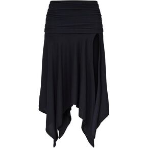 Black Soft Touch Ruched Asymmetric Midi Skirt