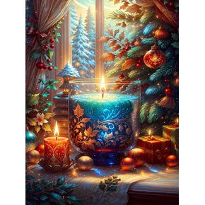 Ekuxom Christmas Diamond Art Kits for Adults Christmas, Christmas Candles Diamond Painting Kits, 5D Full Drill Round Christmas Diamond Painting Gem Art for Home Wall Decor 12x16inch