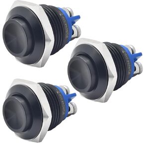 ZJWZJH 16mm Momentary Push Button Switch UL Certification Waterproof IP67 0.63" High Head Cap 3A 5V 12V 24V 120V SPST Start Button Screw Pin Black