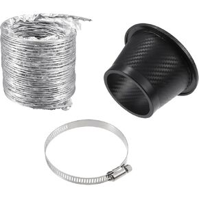 Air Intake Duct, Front Bumper Car Round Brake Air Duct with Extendable Flexible Hose and Hose Band Plastic Aluminum Black, 1 Set