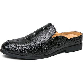 Men's Fashion Backless Loafers Genuine Leather Mule Shoes Leisure Anti Slip Patterned Breathable Mule Shoes