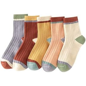 5-Pack Colorblock Print Women's Crew Socks Cute Printed Designs Toe-Seamed & Soft One-Size Fits Most