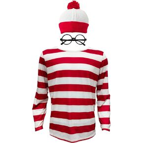 Waldo Red and White Striped Shirt Adult Men Women's Halloween Cosplay Costumes Funny Sweatshirt Outfit Glasses Suits