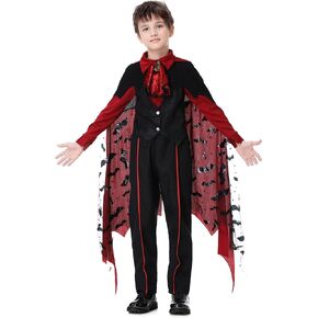 Kids Boys Vampire Costume, Boys Halloween Costumes Kids Vampire Cape Cloak Shirt Vest Pants Outfit Clothes Full Set