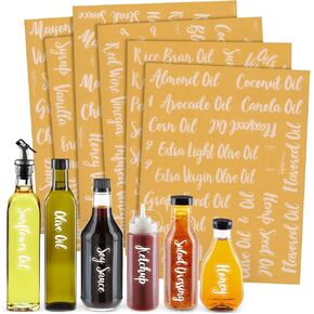 Talented Kitchen 114 Oils, Vinegars & Liquids Label System: 114 Names of Oils, Vinegars, Sauces Syrups & Blank Labels. Clear Sticker, Black Font. Preprinted Stickers in Kuwait