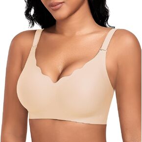 DOCUMO Bras for Women Scalloped No Underwire Wireless Seamless Bra with Lift and Support Soft Bralettes with Bra Extender