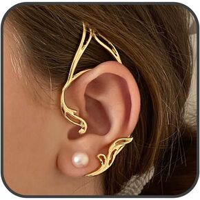 Quizzhe Gothic Elf Ear Cuff Earring Non-Piercing Handmade Elven Fairy Climber Wrap Around Earrings Solid Rose Hollow Leaf Cuff Clip-on Fake Earrings Jewelry for Cosplay Costume Wedding