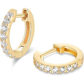 Jewlpire 14K Gold Plated Over 925 Sterling Silver Huggie Hoop Earrings for Women, 15mm Lightweight Small Hoop Earrings Cubic Zirconia Hoop Earrings Huggie Earrings for Women