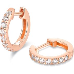 Jewlpire 14K Gold Plated Over 925 Sterling Silver Huggie Hoop Earrings for Women, 15mm Lightweight Small Hoop Earrings Cubic Zirconia Hoop Earrings Huggie Earrings for Women