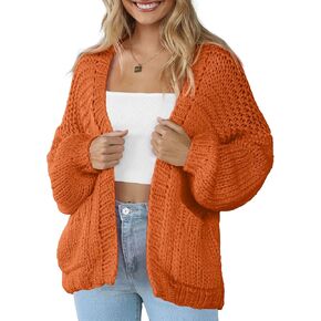 Women 2024 Cardigans Lightweight Casual Knit Long Sleeve Soft Pocketed Comfortable Cardigan Sweaters Orange