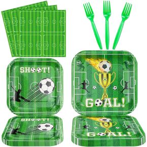 160 Pack Soccer Party Supplies Sports Theme Birthday Decorations Soccer Party Plates，Napkins，forks Set Soccer Theme Set for Boys Sports Theme Birthday Decorations Serves 40 Guests