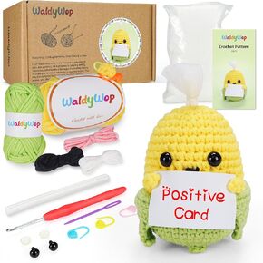 Crochet Kit for Beginners Adults Kids - Crochet Starter Kit w/Easy Pre-Started Yarn, Positive Card, Step-by-Step Video Tutorials, Learn to Crochet Kit, Complete DIY Crocheting Knitting Kit, Cute Corn