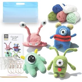 طقم كروشيه مكون من 4 قطع للأطفال البالغين، طقم وحش الكروشيه للمبتدئين، طقم حياكة للمبتدئين من الكروشيه مع تعليمات خطوة بخطوة، مجموعة هدايا لصنع سلسلة مفاتيح من الوحوش in Kuwait