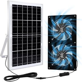 Solar Powered Fan/Solar Exhaust Fans for Outside/Solar Greenhouse Fan/Solar Chicken Coop Fan for Attic Barn,15W Solar Panel+2pcs High Speed Dc Brushles Solar Shed Fan for Dog House Cooling Ventilation