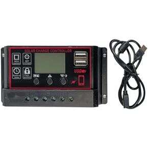100A Solar Charge Controller，Solar Panel Battery Intelligent Regulator with Dual USB Port 12V/24V PWM Auto Paremeter Adjustable and a USB Male to Female Extension Cable, BLACK