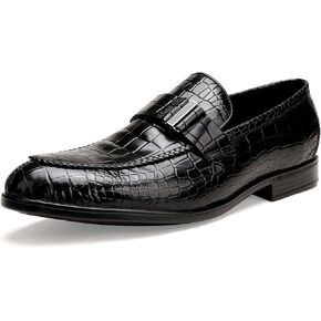 Tassel Loafer for Mens, Casual Crocodile Printed Tassel Dress Shoes Leather Slip-on Penny Loafer for Men