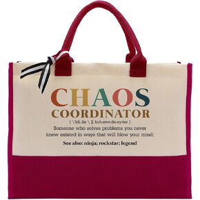 Canvas Tote Bag, Cotton Canvas Tote Bag, Chaos Coordinator Bag, Gifts for Boss Lady/Friend/Coworker/Teacher, Mom Birthday Gift, Canvas Tote Bags for Women, Womens Weekend Bag, Canvas Beach Bag A