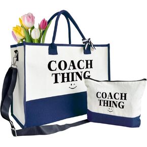 Coach Thing Tote Bag Gifts, Canvas Tote Bag for Coach, Coach Gifts, Cosmetic Bag, Beach Bag and Makeup bag, Travel Bag Gifts for Coach, Canvas Tote Bag With Zipper, Coach Birthday Christmas Gifts A39