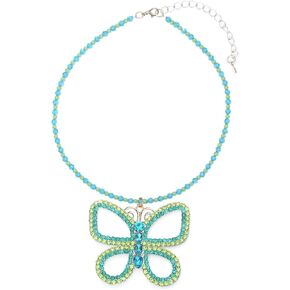 LIU JUN Large Butterfly Necklace for Women, Big 2.5" x 3" Green Butterfly Pendant Sparkly Y2K Charm Choker Elegant Costume Gift Jewelry