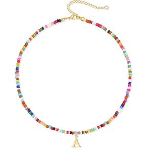 Yoosteel Cute Beaded Initial Necklaces for Women Gifts - Colorful Beaded Necklace Boho Necklaces Jewelry Gifts for Women Initial Necklace Christmas Halloween Birthday Gifts for Women