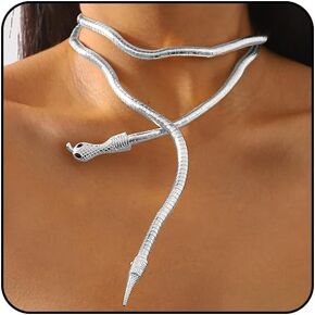Gold Snake Necklace for Women Silver Snake Necklace Punk Snake Choker Necklace Goth Serpent Necklace Gothic Snake Stataement Necklace Halloween Necklace Snake Jewelry