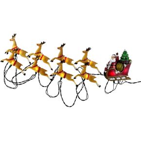 Kurt Adler 10-Light Santa Sleigh and Reindeer Light Set