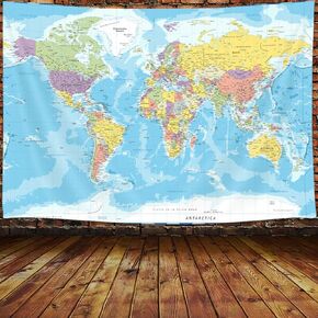 Map Tapestry, Vintage World Map Geographical Distribution Tapestry Wall Hanging, Blue Historical Atlas Educational World Map Poster for Bedroom Living Room 60X40 Inches, Blue