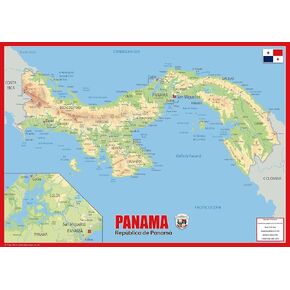 Panama Physical Poster Map - 23.3 x 16.5 Inches - Paper Laminated