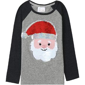 HH Family Christmas Shirts for Girls and Boys Flip Sequin Santa Christmas Tree Kids T-Shirt Clothing