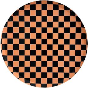 Jollity & Co Check It! Dinner Plates - Halloween Black & Orange Paper Plates - Pack of 8 Cake Plates Disposable - Checkered Pattern Party Plates for Halloween, Fall Parties, Birthday Decorations
