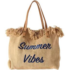 Rong Shop Women Large Beach Canvas Tote Bag Summer Vibes Beach Bag Big Capacity Tassel Handbag