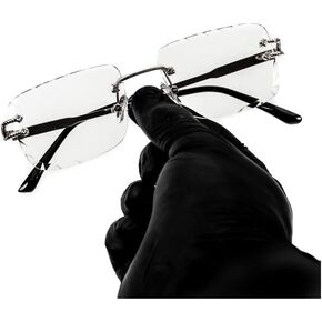 Vintage Designer Retro Trendy Style Frameless Clear Lens Rectangular Silver Wire Frame Metal Unisex Square Rimless Men’s Women Clear Tint Rectangle Hip Hop Eye Glasses