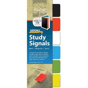 tabbies Study Signals, Writable, Reusable Wordless Book Asst. Colors, Mark Your Place & Flag Important Information, 24 Tabs/Pack (58253)