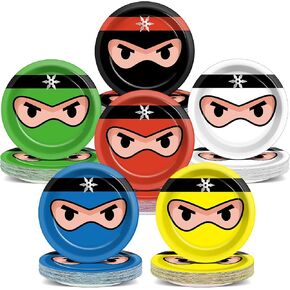 72PCS Ninja Birthday Plates Ninja Party Supplies Ninja Warrior Tableware Ninja Master Plates Karate Disposable Plate Dessert Paper Plates for Boys Girls Kids Baby Shower Favors 6.7*6.7inch