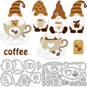 GLOBLELAND 2Set 32Pcs Coffee Gnome Cutting Dies for DIY Scrapbooking Metal Coffee Cup Die Cuts Embossing Stencils Template for Paper Card Making Decoration Album Craft Decor